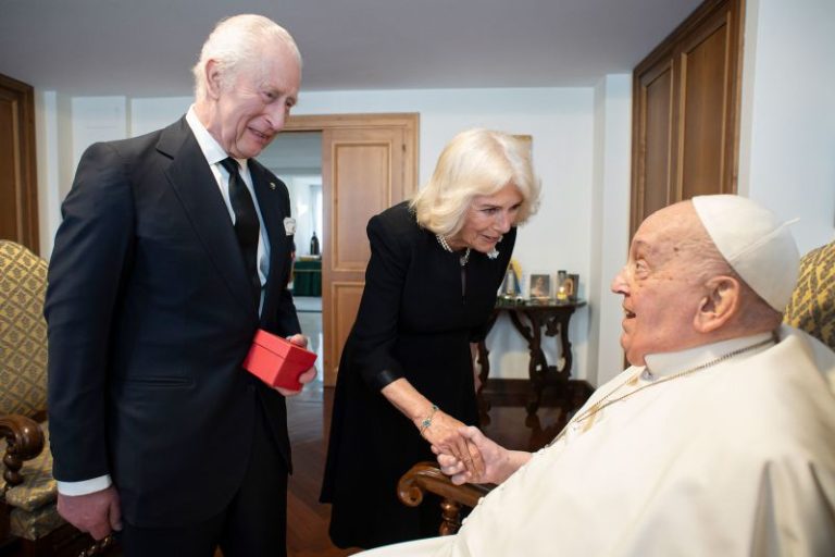 King Charles and Queen Camilla pay a surprise visit to recovering Pope Francis during Italy trip